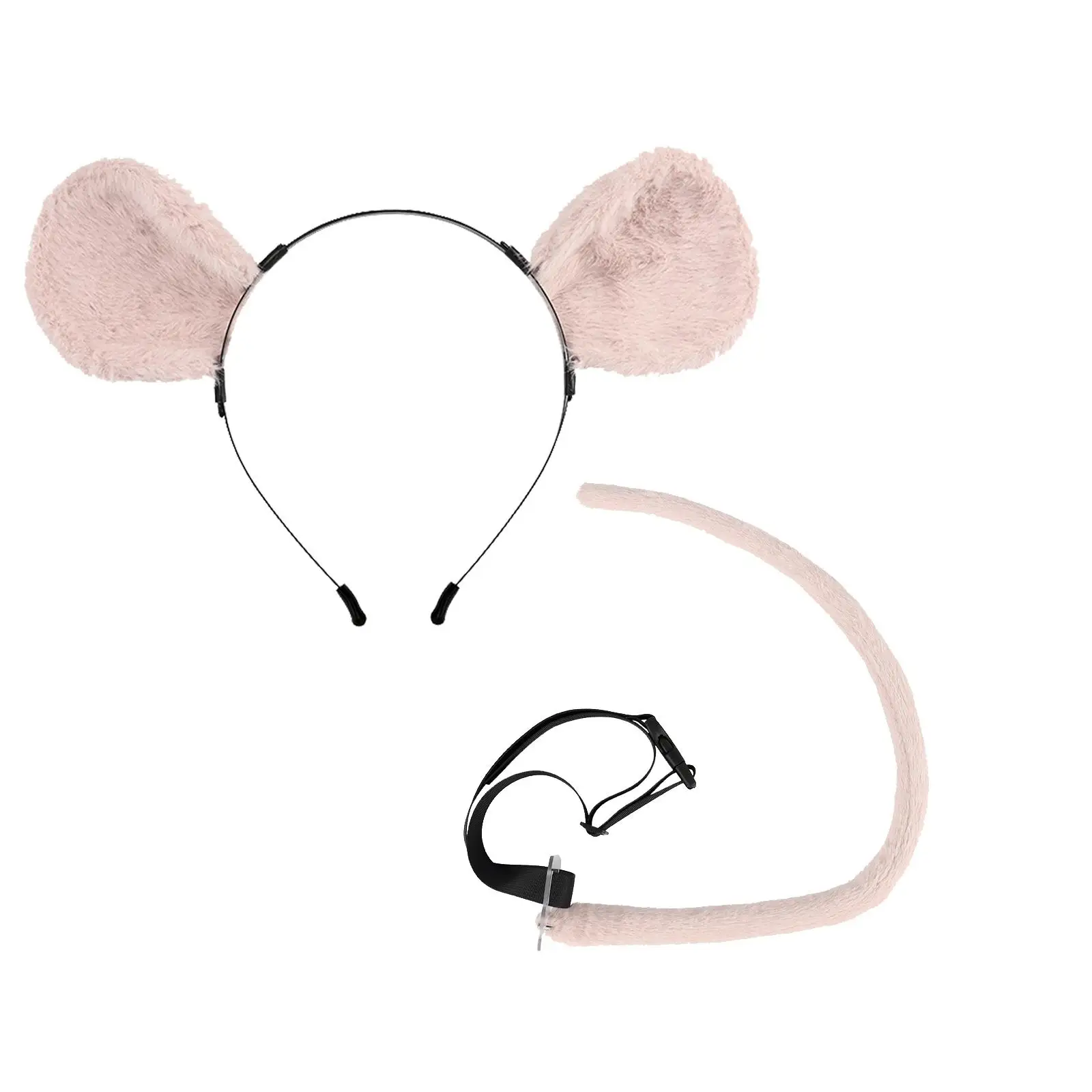 2 Pieces Mouse Costume Accessory Set Mouse Ears and Tail Plush Hair Hoop