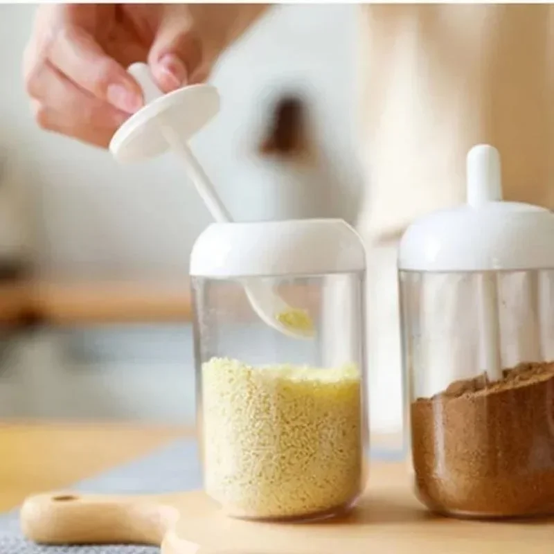 Round Spice Jar with Lid Spoon Seasoning Bottle Condiment Box Seal Box Kitchen Organizer  посуда для кухни
