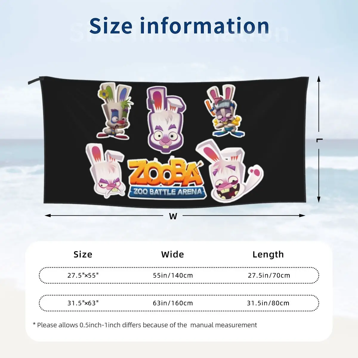 Zooba Battle Arena Skippy Beach Towel Soft Microfiber Quick Dry Absorbent Quick Towels For Swimming