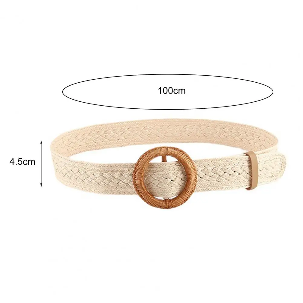 Women Belt Braided Round Buckle Plastic Ethnic Style Single Circle Waistband Fashion Accessory