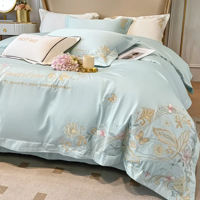 160S Long-Staple Cotton Affordable Luxury Style High-Grade Cotton Four-Piece Set Double-Sided Cotton Embroidered Quilt