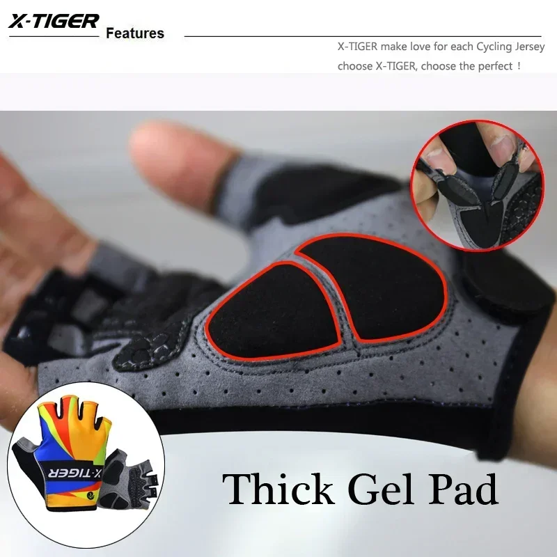 X-TIGER Rękawiczki rowerowe z półpalcem Pro Racing Gloves 3D GEL Pad Mężczyzna Kobieta Oddychające antypoślizgowe rękawiczki sportowe MTB Bike