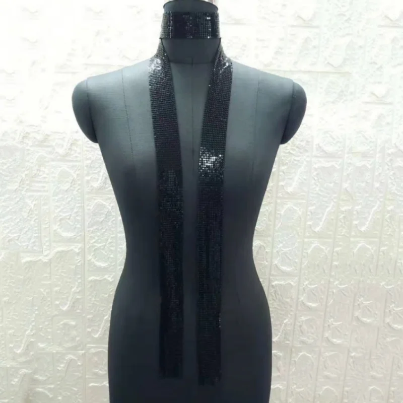 Damen Punk Aluminium Legierung Pailletten Krawatte Kette Anhänger Halsband Lange Dünne Hals Kragen Halsketten Schal Schal Sexy Mode Schmuck – Detail 14
