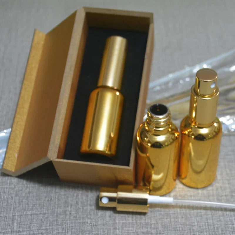 4pcs 30ml High Temperature Gold Plated Atomiser Spray Bottle with Wooden Box,empty Refillable Glass Bottle, Perfume Subpackage