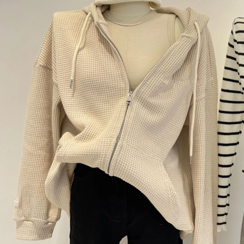Fall New Loose Women's Hoodie Zipper Cardigan Slimming Design Korean Style Commute Long Sleeve Mid-Length Casual Outerwear