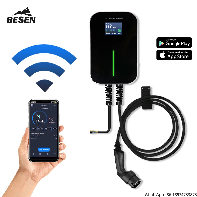 BESEN Clean Energy EV Car Charger Station 22kW 32A APP Smartphone Android and iOS System EV Charger with Type 2 Cable