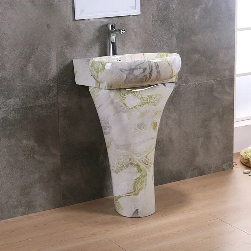 

Bathroom colorful two piece ceramic pedestal wash basin floor standing