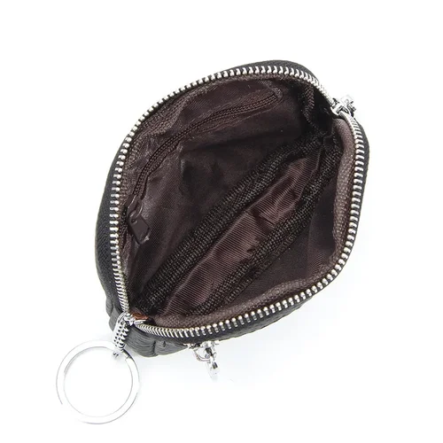 Imagen 2 del producto LLavero de cuero genuino para mujer, monedero con cremallera, monedero pequeño, Mini bolsillo, almacenamiento de lápiz labial en contraste de Color, bolsa de cambio