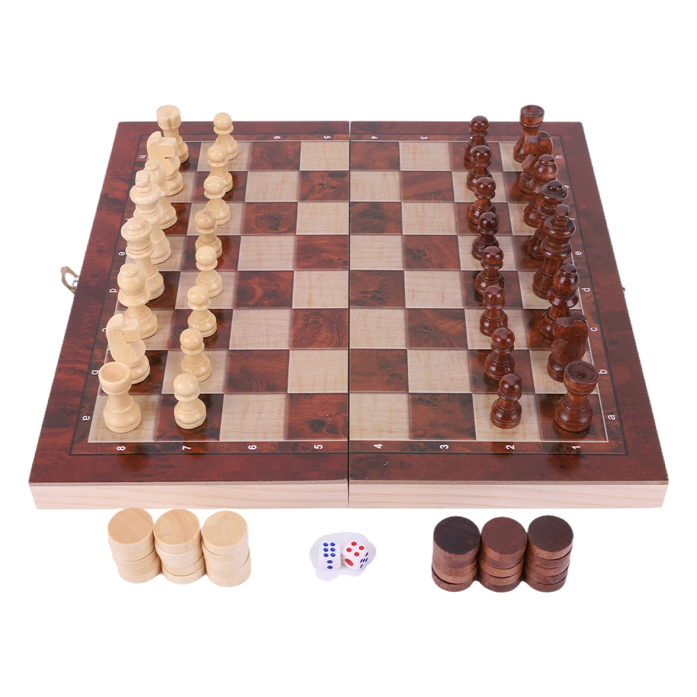 

Best Gifts Wood Board Game 29x29cm Large Chessboard Developing Strategic Thinking 3 in 1 Chess Chekers Backgammon for Boys Girls