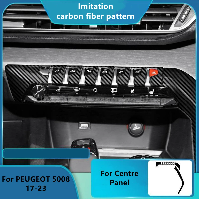 Padrão de Fibra de Carbono Adesivo, Película Protetora, Acessórios de Modificação Interior, Reajuste para Peugeot 5008 17-18