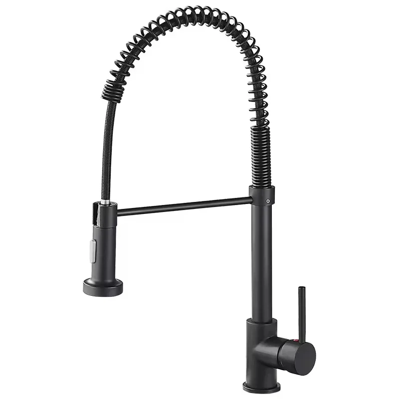 

Contemporary Modern Matte Black Single-Handle Pull-Down Sprayer Kitchen Faucet with Stainless Steel Spring Design