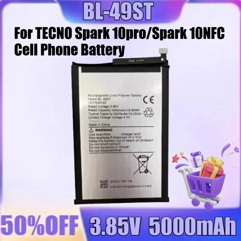 

For TECNO Spark 10pro/Spark 10NFC Cell Phone Battery BL-49ST, K17 Cell Phone Battery Replacement High Quality Battery