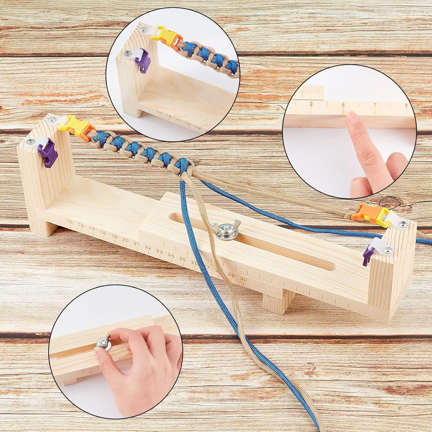 Wood Paracord Jig Bracelet Maker Kit Wristband Maker with Parachute Cords & Buckles Adjustable DIY Braiding Weaving Craft Tool view 2