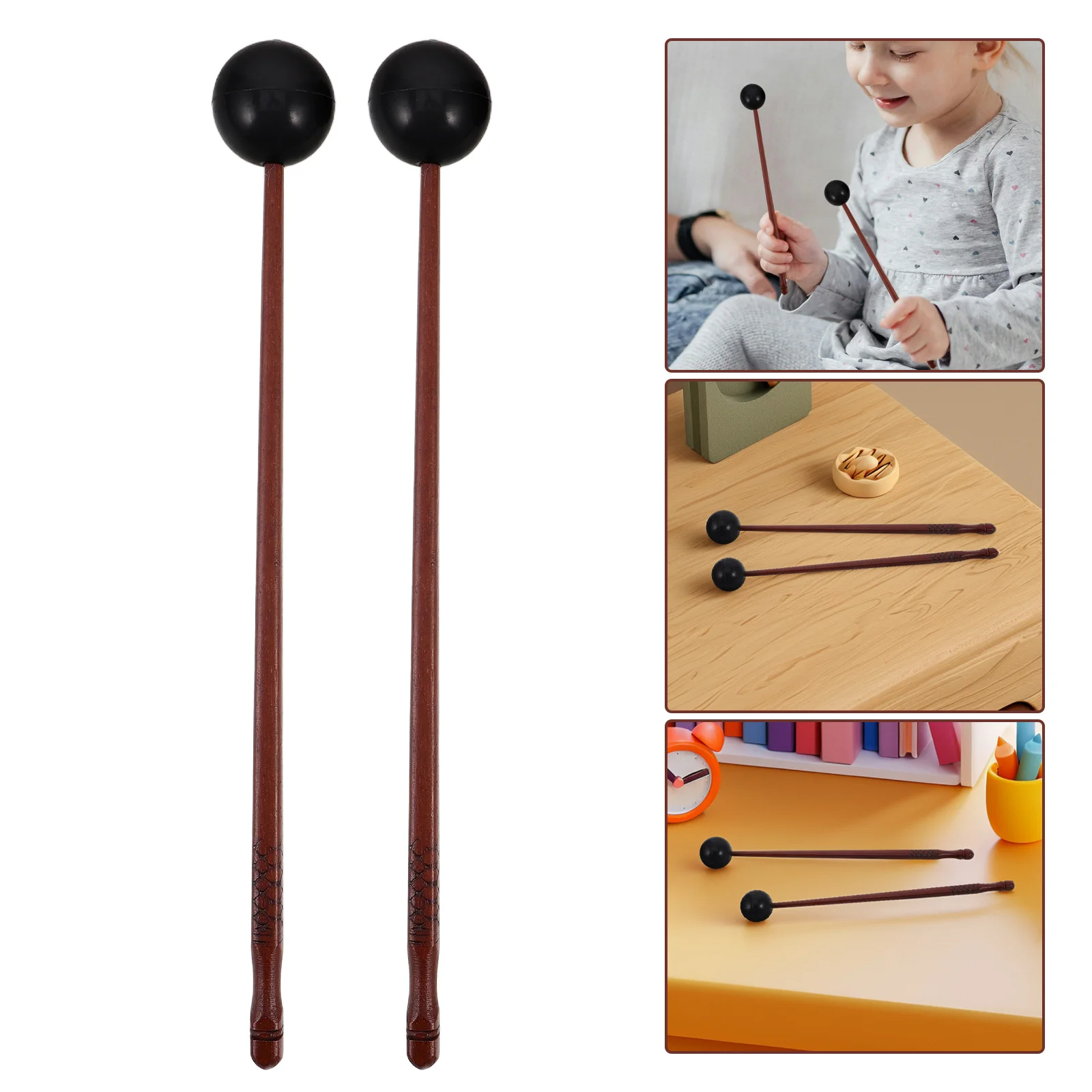 

2pcs Wood Tongue Drum Mallets Hollow Design For Lotus Drum Xylophone Glockenspiel Rubber Head Percussion Sticks Replacement