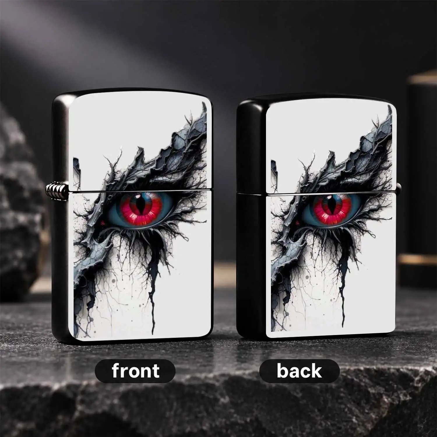 Dark Fantasy Dragon Eye Lighter, Striking Red Pupil Art Pattern Portable Igniter, Unique Stylish Accessory For Daily Use, Outdoor Camping, Candle Lighting, Birthday Party Decor, Exquisite Distinctive Gift For Fantasy Art Lovers And Trend Pu