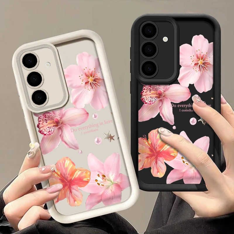 Pink Flowers Phone Case For Samsung Galaxy A17 A56 A16 A36 A26 A15 A55 A54 5G S24 FE S25 Edge S24 S23 S22 Ultra Plus Soft Cover