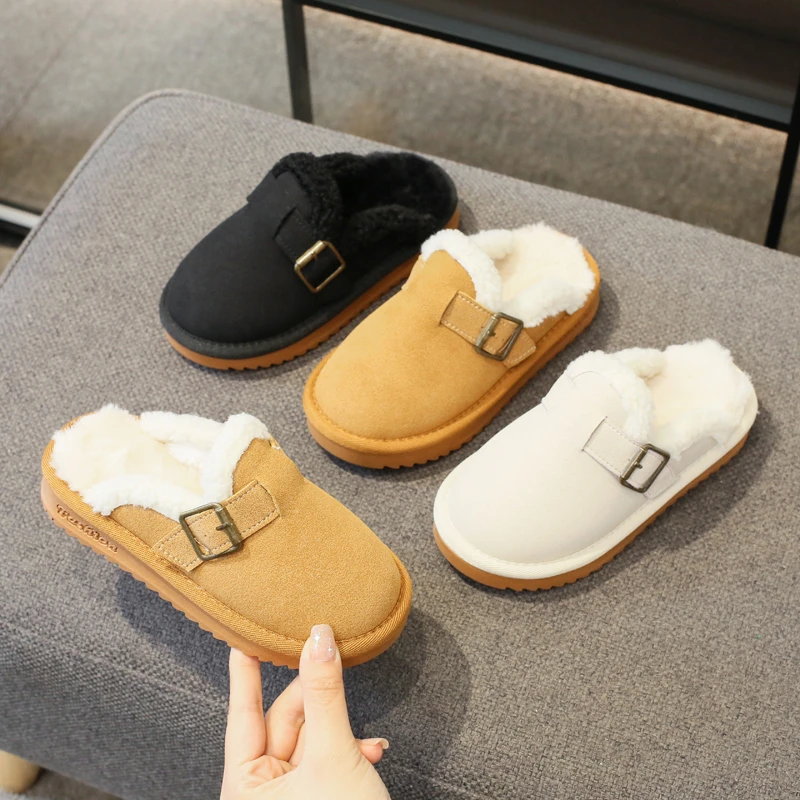 

New Girls Slippers Toes Wrapped Classic Winter Warm 2023 Korean Boys Platform Simple Children Fashion Casual Shoes Solid Color