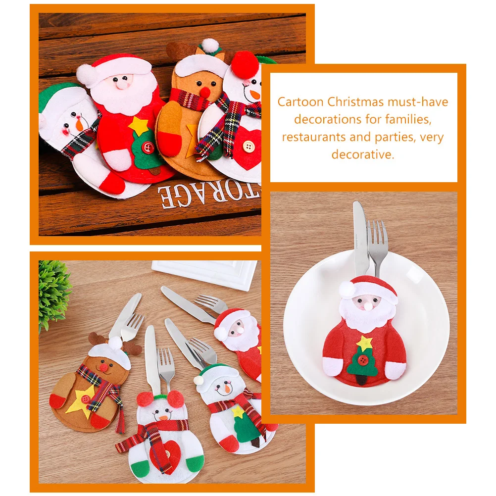 

4Pcs Christmas Snowman Cutlery Holders Cloth Tableware Bags Xmas Party Cutlery Storage Silverware Holder Decorative