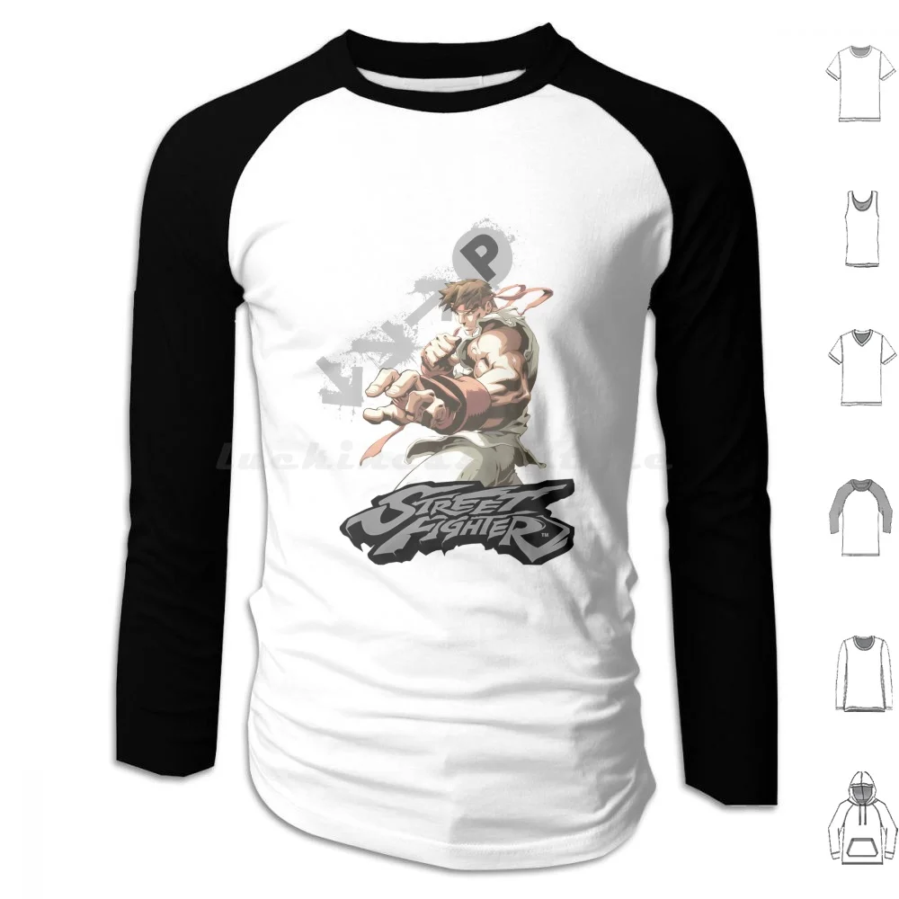 Us Ryu Portrait Fireball 01 Hoodie cotton Long Sleeve Ryu Fighter Retro Gaming Game Ken Video Games Street Arcade