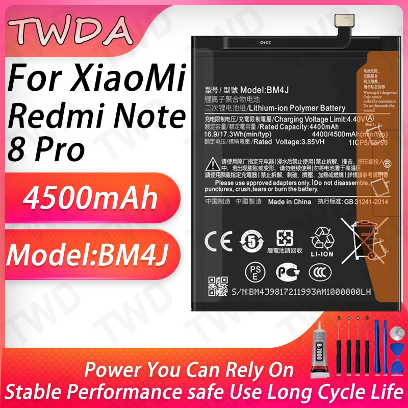 

BM4J Battery 4500mAh For XiaoMi Redmi Note 8 Pro Batteries New High Quanlity+Free Tools