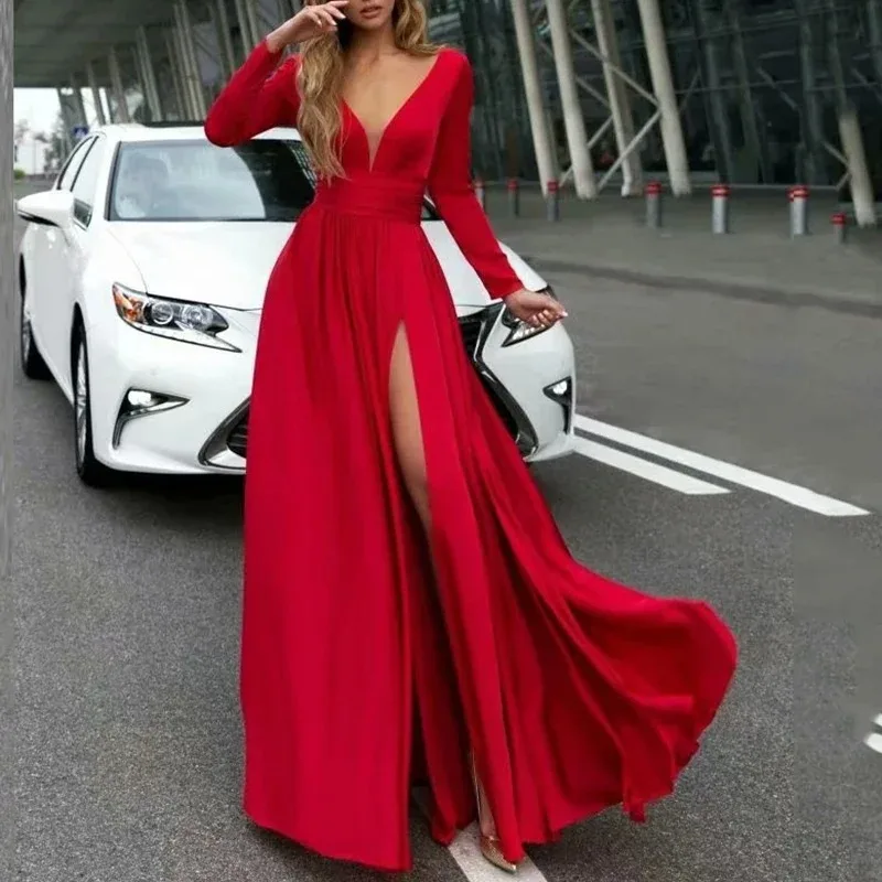 

Sexy Deep V Neck Backless Bow Women Party Dress Elegant Sleeveless A-Line Femme Summer Ball Dress Fashion Princess Maxi Vestidos