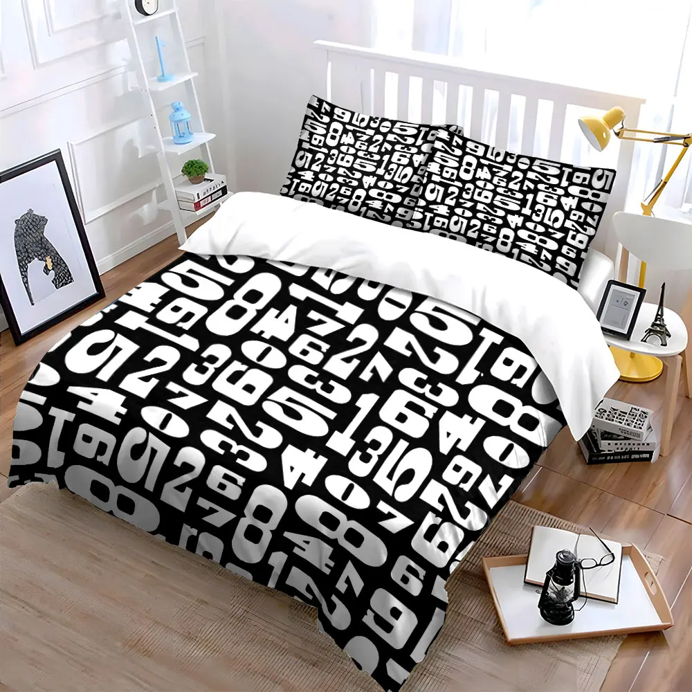 Black and white number collage Bedding Set for Kids Luxury Gift 3pcs Digital Print Comforter Set Soft Comfortable Breathable