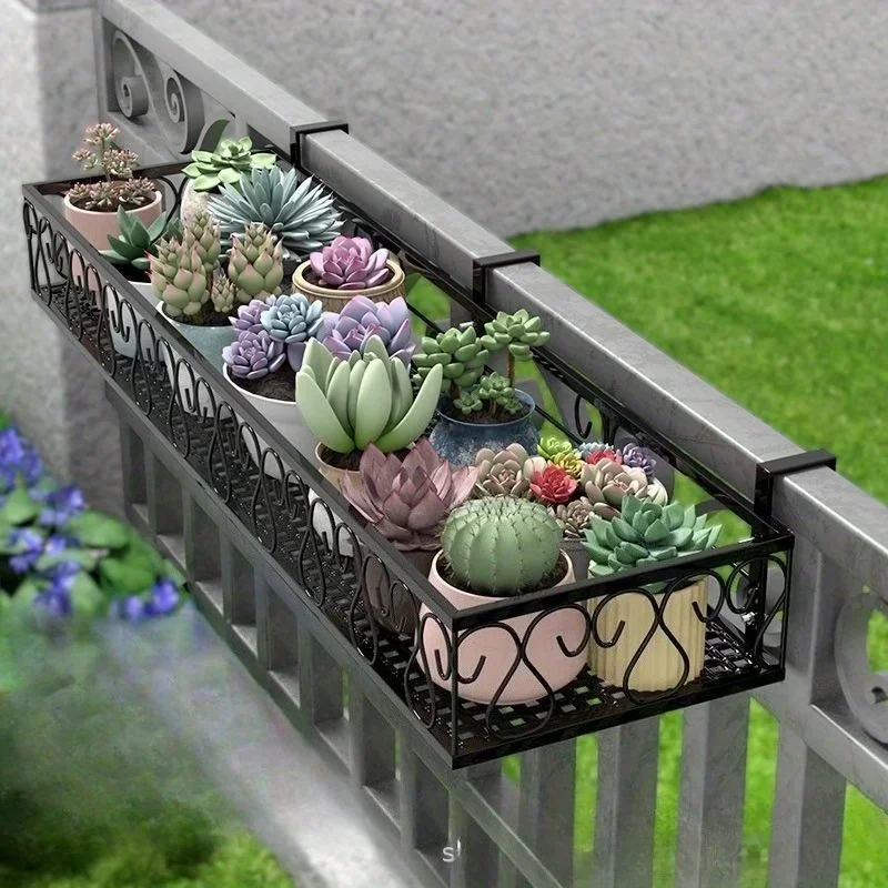 Balcony flower stand hanging wrought iron guardrail flower pot hanger succulent railing flower rack indoor window sill rack