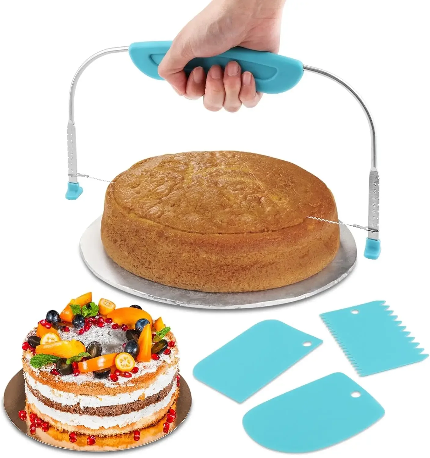 1PC Adjustable Cake Leveler Cutter With 3PCS Cake Scrapers, Large Size Cake Cutter Slicer for Leveling