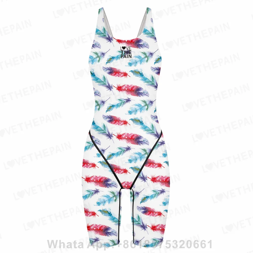 Female Printing Swimsuit Sport Competition Professional Multifunctional Training Bathing Suit Knee Length Swimwear Beach Wear