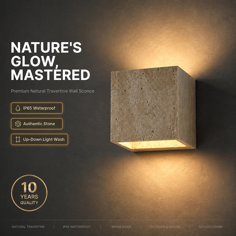 Natural Travertine LED Wall Lamp Modern Square Wabi Sabi Up Down Wall Sconce IP65 Waterproof 6W Indoor Outdoor Home Decor 220V