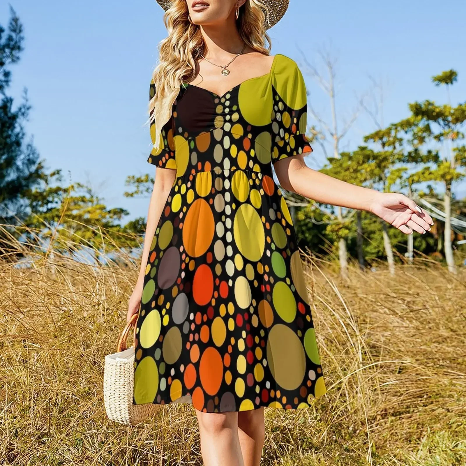 hipster fashion autumn colors brown green orange circles Sleeveless Dress luxury dress Summer skirt Woman dresses Dress