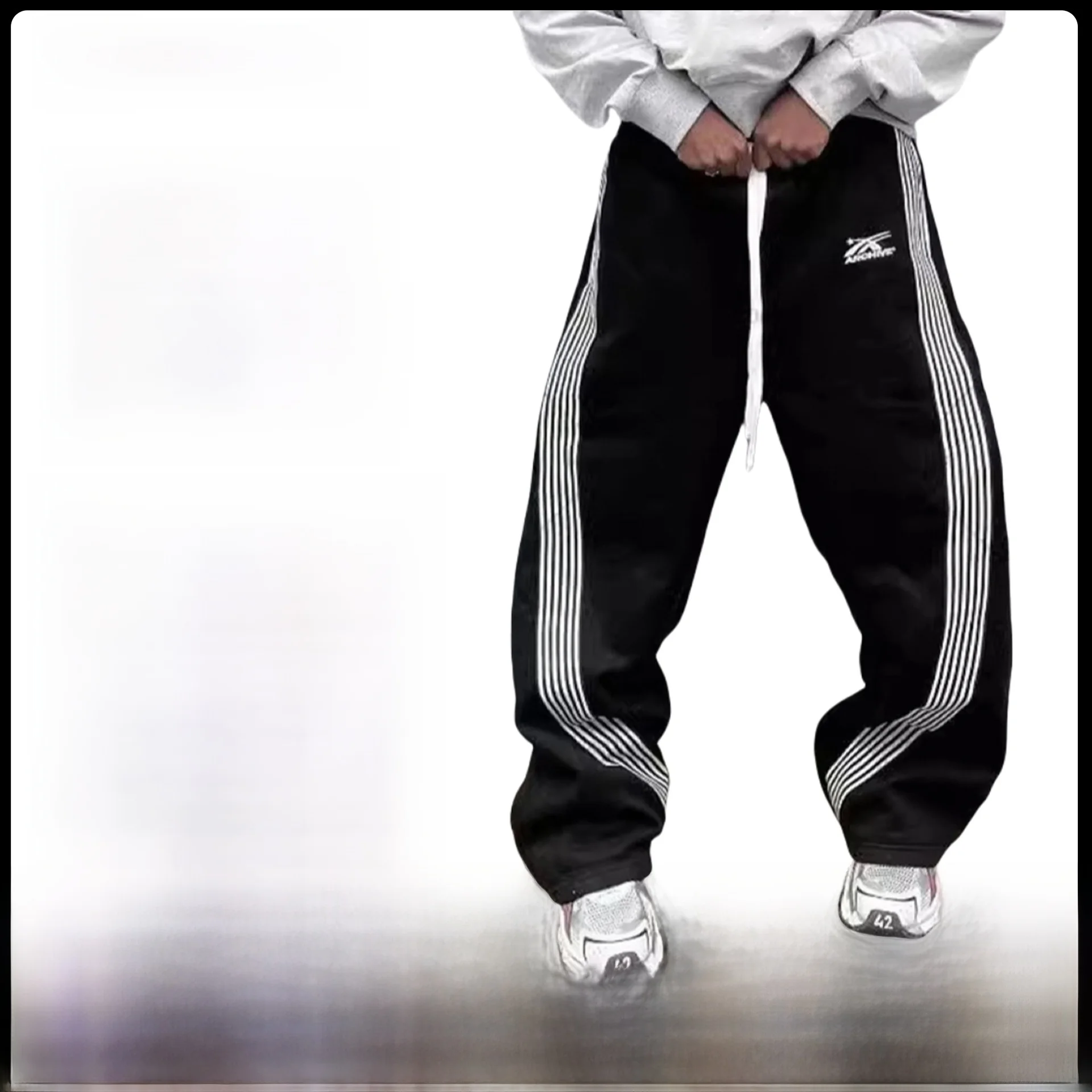 

Модные повседневные спортивные брюки для мужчин, осенне-зимние новые универсальные свободные прямые леггинсы с высокой талией, корейские сле