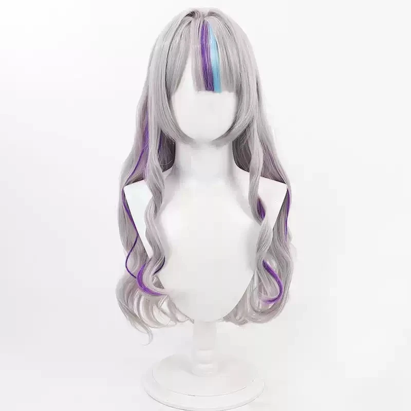 Virtual Liver VTuber Murasaki Shion Cosplay Wig Gray Purple Mixed Wavy Lolita Synthetic Hair Heat Resistant Halloween Party Role