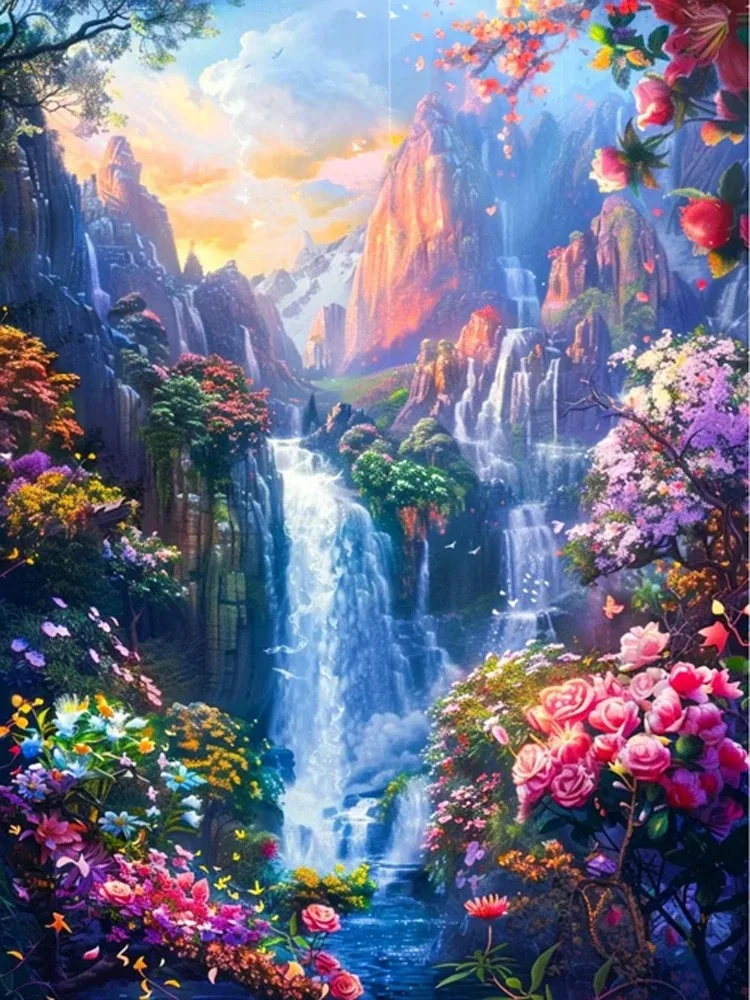 

1 Box of 500/1000/1200/2000PCS Puzzles for Adults Waterfall Scenery Jigsaw Puzzles Handmade Home Decoration Gift Frameless