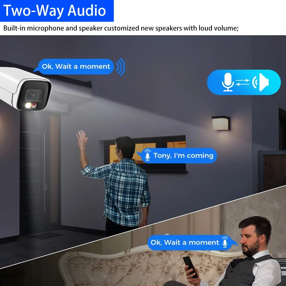 6MP POE IP Camera Color Night Vision Cctv Security Cameras H.265 Outdoor Two-Way Audio Video Surveillance Tuya Smartlife App