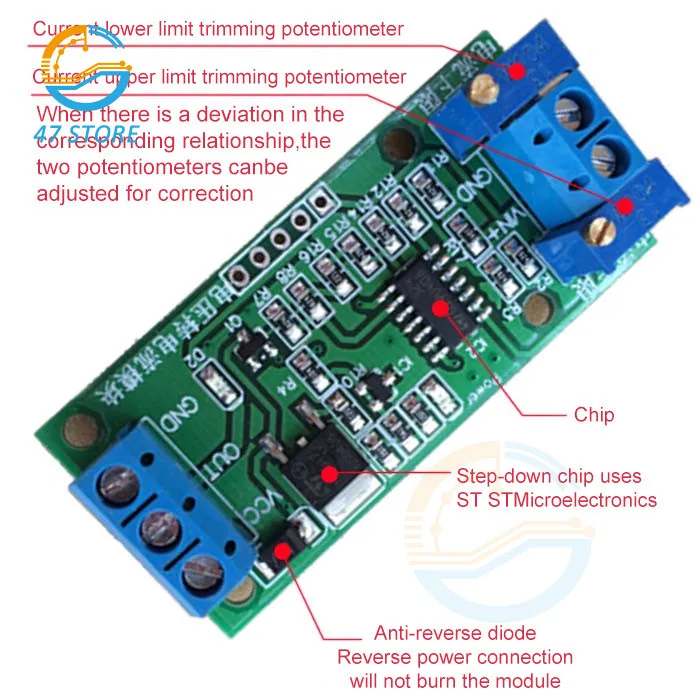 Moduł napięcia do prądu nadajnik moduł konwerter sygnału 0-2.5V 0-3.3V 0-5V 0-10V 0-15V 0-24V 0 -20mA/4 -20mA