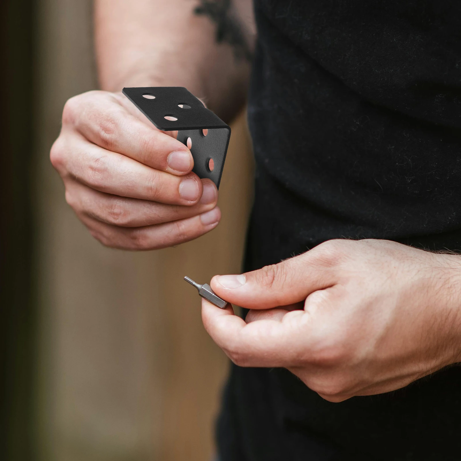 

10pcs Corner Code Shelf Support Bracket Heavy Duty Metal Angle Connector for Wood Cabinet Leg Screws Black Garden Furniture