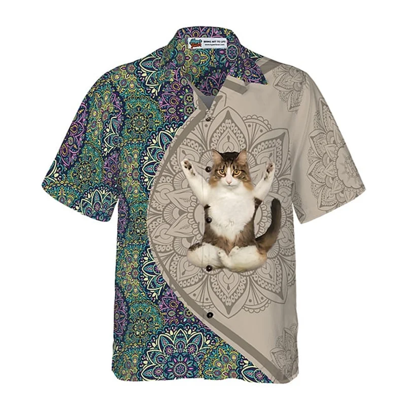 Camisa estampada havaiana masculina, top respirável, roupa solta, manga curta, rua, moda ao ar livre, 2023