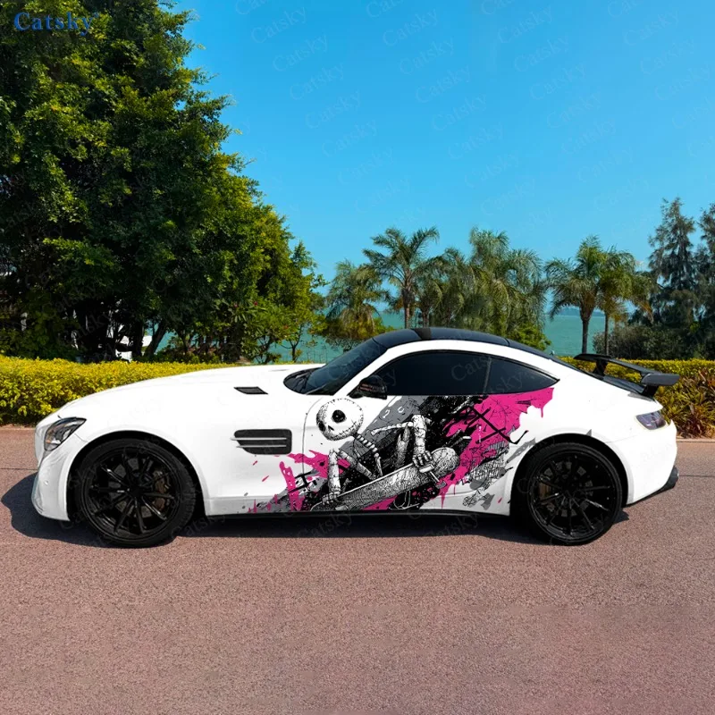 

Мультяшный скейтборд, череп, боковая наклейка автомобиля, декор, водонепроницаемая ПВХ-наклейка, устойчивая к царапинам, защита автомобиля, автоаксессуары в подарок