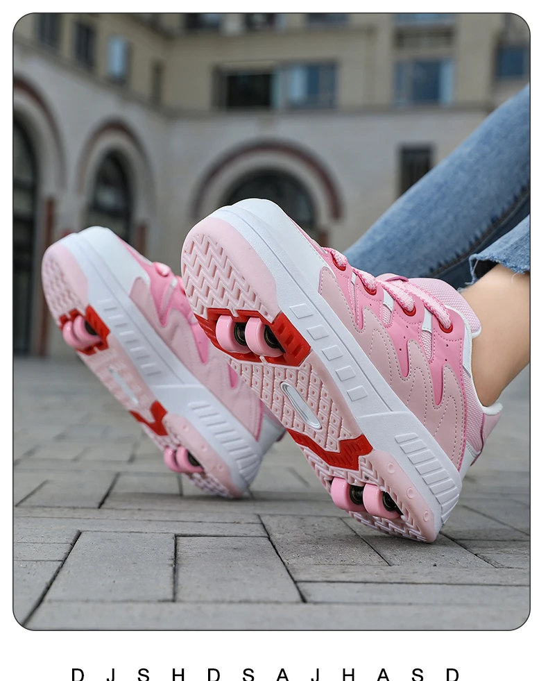 Kinder-Skateboard-Schuhe Geh- und Rollschuh-Kombination Komfortabel Verschleißfest Outdoor-Rollschuh-Sneakers für Mädchen und Jungen 4 Räder – Detail 14