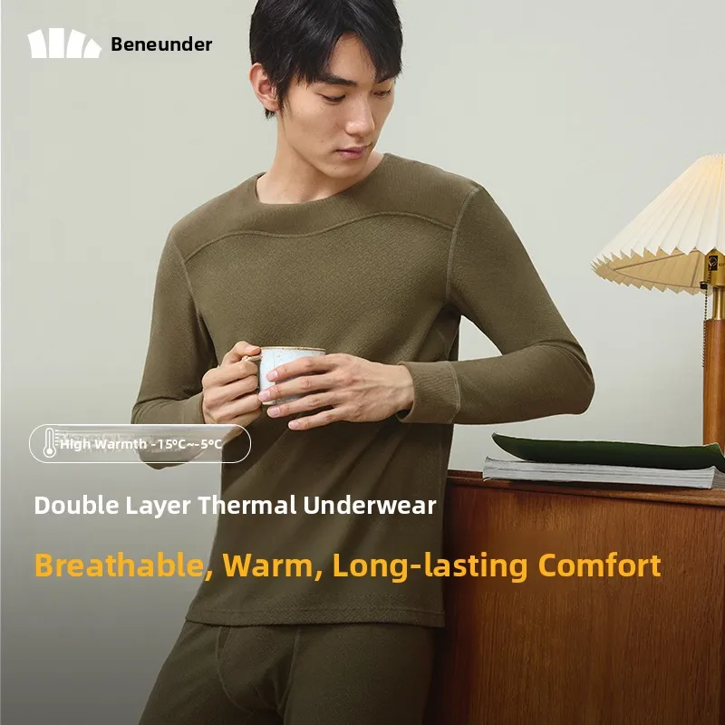 

Banana Le PO065 Men's Thermal Underwear Fce Lined Thiened Comfortable Skin-friendly Base Layer Long Sve round Ne