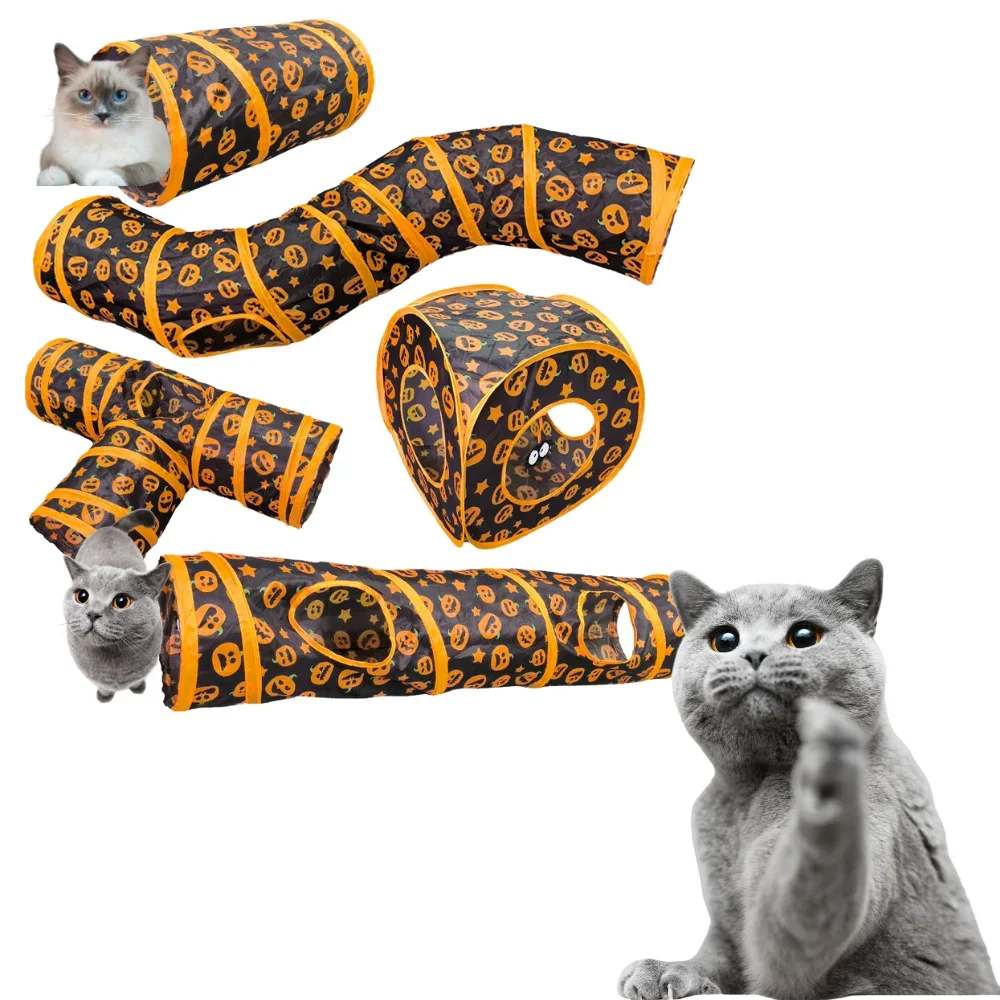 

Halloween S Through Cat Tunnel Toy Collapsible 3 Way Kitten Tube Toys With Pumpkin Pattern