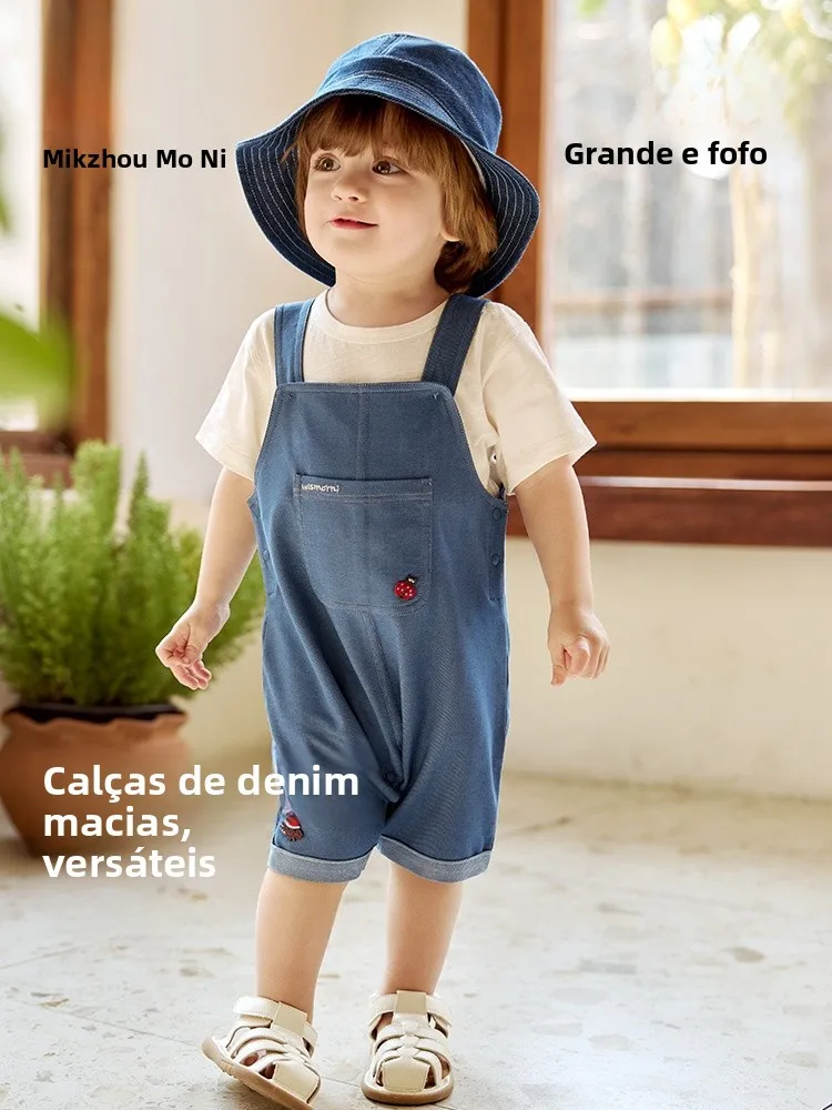 children's-summer-thin-denim-overalls-baby-versatile-five-quarter-pants-outing-breathable-cotton-polyester-lyocell-spandex-blend