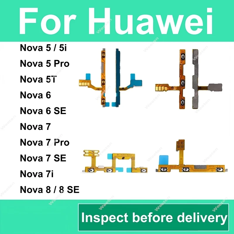 On Off Power Volume Buttons Flex Cable For Huawei Nova 5 5i 7 8 Pro 6 7 8 Se Nova 5Z 6 4G 5G 7i Power Volume Flex Ribbon Repair