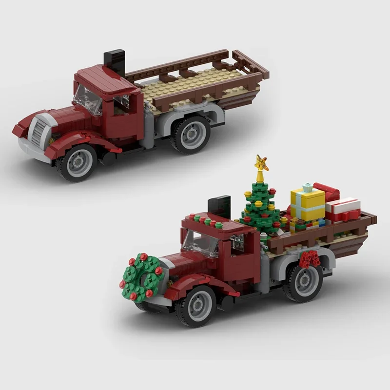 Décennie s de construction de camion de la vieille ville, modèle de véhicule, briques MOC, assemblage de camion de Noël, jouets de bricolage, cadeaux technologiques