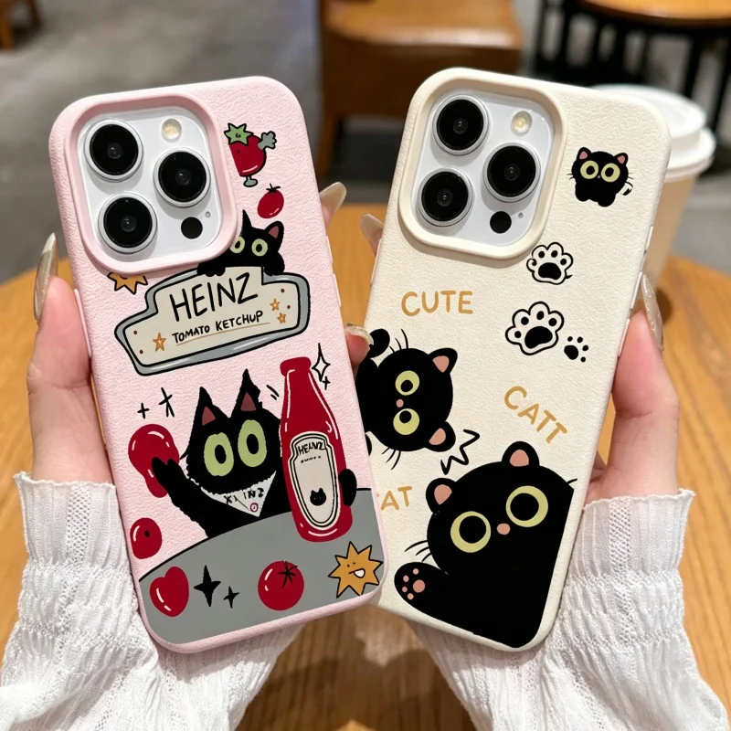 Cute Black Cat Cartoon Case For Samsung Galaxy S23 Ultra S21 S20 FE S22 Plus Note 20 Ultra A34 A24 A05 A05S A04 A04E A52 Shell