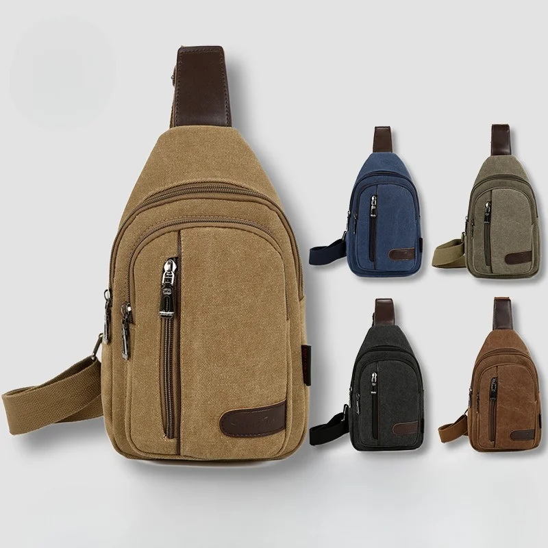 

New Canvas Men Chest Bag Large Capacity Chest Pack Casual Sling Bag Sports Male Shoulder Bag Outdoor Crossbody Bags