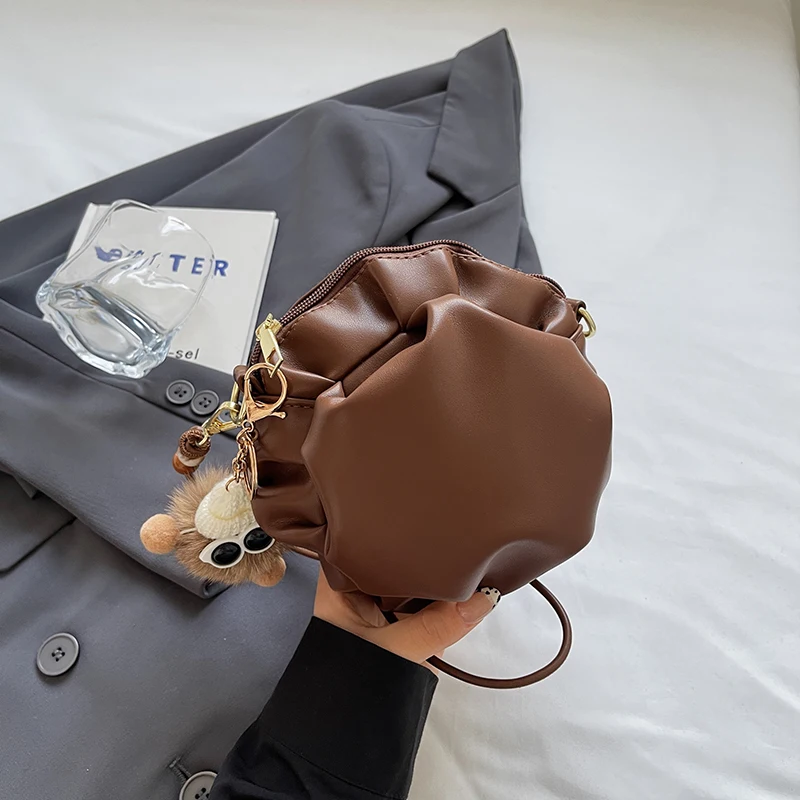 

Осенняя однотонная женская маленькая круглая сумка из искусственной кожи в стиле ретро, модные индивидуальные сумки через плечо, красивые сумки на плечо