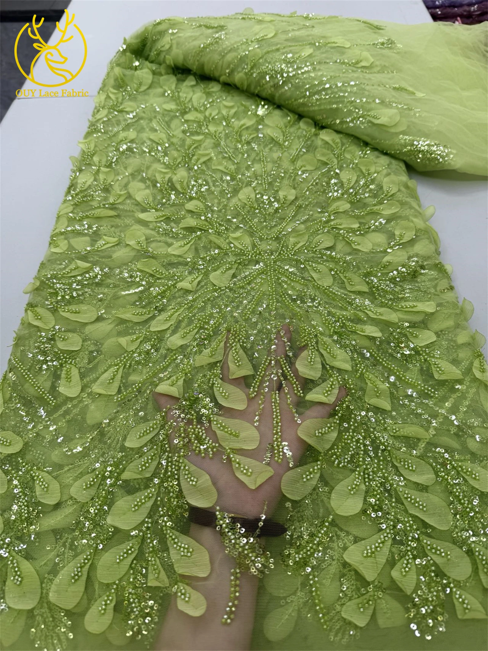 Tessuto di pizzo con perline africane eleganti 3D Paillettes da sposa nigeriane 2025 Tessuto di pizzo tulle francese Abiti da festa di nozze per le donne