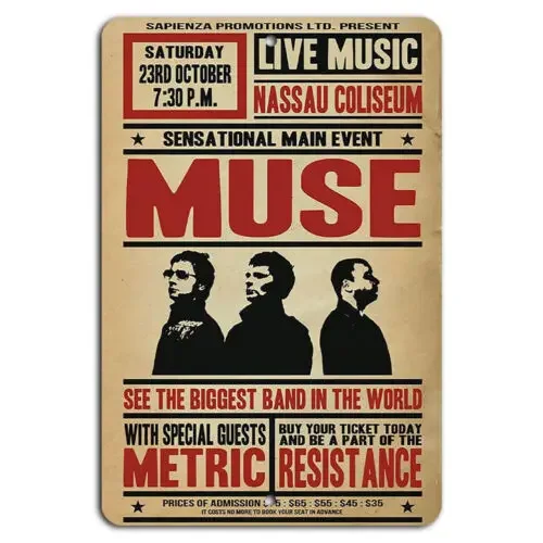 ملصق حفلة موسيقية حية من Muse Nassau Coliseum من القصدير-ألومنيوم